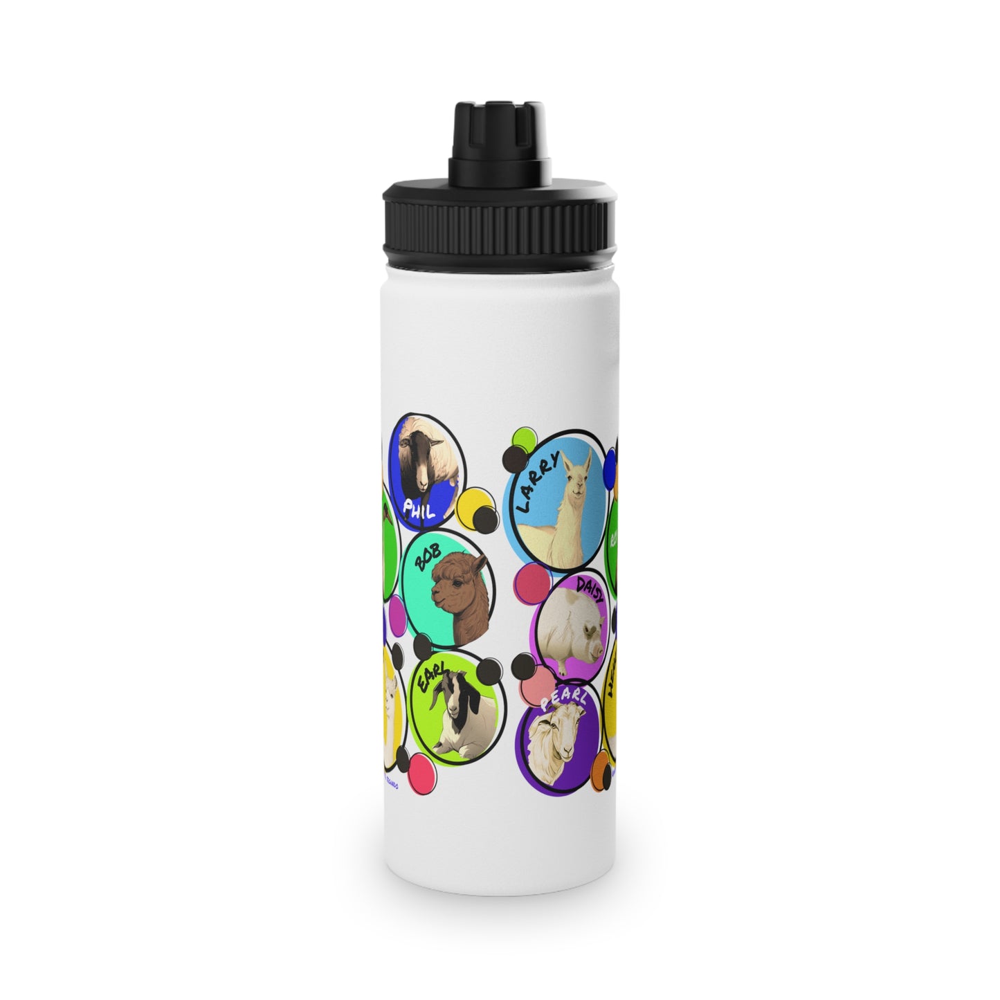 Cali Sun - The Whole Gang - Stainless Steel Water Bottle, Sports Lid