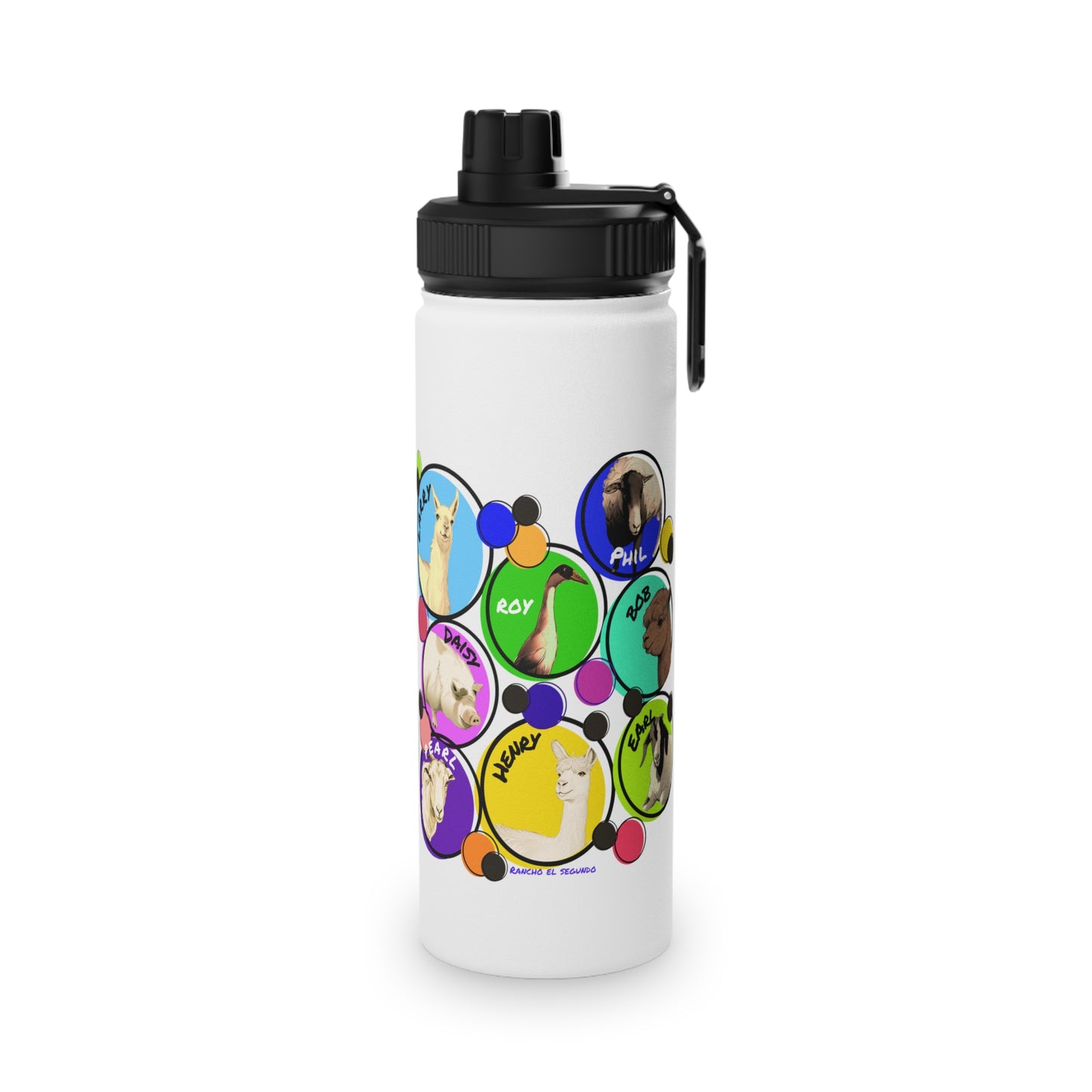 Cali Sun - The Whole Gang - Stainless Steel Water Bottle, Sports Lid