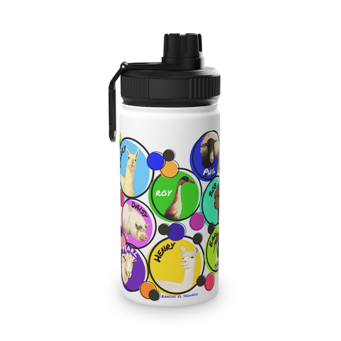 Cali Sun - The Whole Gang - Stainless Steel Water Bottle, Sports Lid