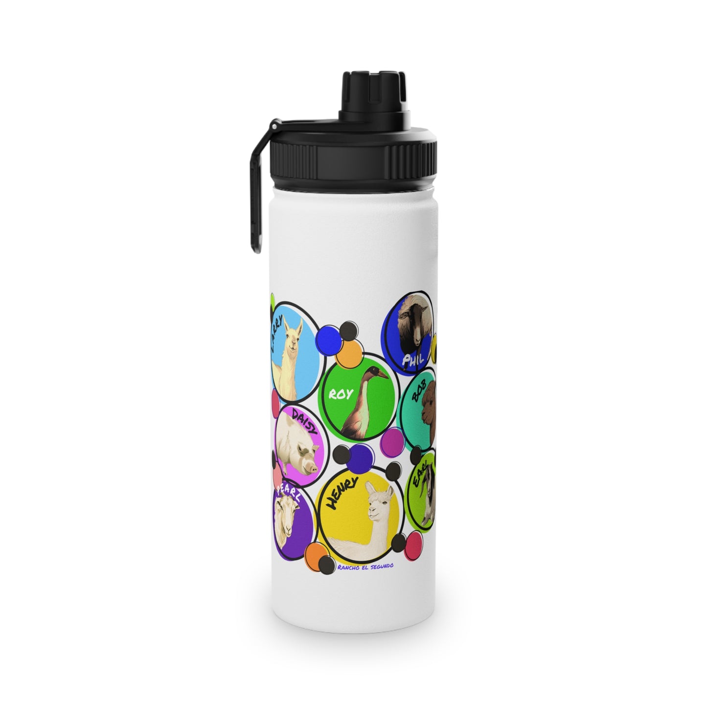 Cali Sun - The Whole Gang - Stainless Steel Water Bottle, Sports Lid